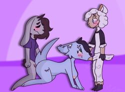 among_us anthro anthro_on_anthro back_hair band blowjob blue_fur breasts brown_hair female funny fur furry fursona grey_fur joke male oc oral original original_character punk purple rabbit sheep tan_fur threesome vaginal_penetration weezer white_hair white_wool wolf