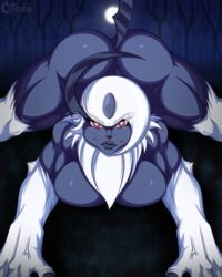 2021 absol big_ass big_breasts big_butt breast_press dark_skin female furry muscular muscular_anthro muscular_thighs nintendo oerba_yun_fang pokemon pokemon_(species) tenjosan