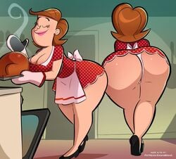 apron ass back_view bending_over bent_over big_ass big_breasts big_butt bottom_heavy breasts brown_hair bubble_ass bubble_butt cooking dress earrings emmabrave eyelashes fat_ass fat_butt female female_only heels huge_ass huge_breasts huge_butt kitchen large_ass large_breasts large_butt lipstick mature_female milf mother nickelodeon oven_mitts panties straight_hair thanksgiving the_fairly_oddparents thick_ass thick_thighs timmy's_mom turkey wedged_panties wide_hips