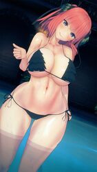 1girls 3d big_breasts bikini black_bikini breasts busty cocoron female female_only go-toubun_no_hanayome koikatsu large_breasts looking_at_viewer nakano_nino purple_eyes solo swimsuit thick_thighs thighs voluptuous water