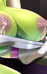 1girls alien alien_girl battle_armor big_breasts breasts busty chanleefat cheelai clothing dragon_ball dragon_ball_super dragon_ball_super_broly elastic_armor eyelashes eyes green_body green_skin hair hips huge_breasts lactation large_breasts legs nipple_bulge nipples purple_eyes short_hair shounen_jump thick thick_legs thick_thighs thighs voluptuous white_hair wide_hips