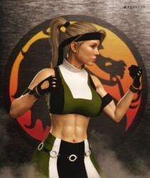 1girls 3d abs apone3d blonde_hair female female_only fully_clothed light-skinned_female light_skin mortal_kombat mortal_kombat_3 solo solo_female sonya_blade