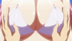 1boy 1boy1girl 1girls aizawa_momoka animated big_breasts bikini bikini_top breasts busty clothed female honoo_no_haramase_paidol_my_star_gakuen_z hoshizaki_hokuto large_breasts male nipple_play nipple_teasing nipple_tweak nipples nipples_touching nipples_visible_through_bra nipples_visible_through_clothing pink_hair t-rex_(animation_studio) upper_body voluptuous white_bikini