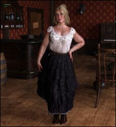 1girls 3d bbw blonde_hair clothed clothing colmarq dress female female_only indoors karen_jones large_breasts lipstick mature mature_female milf necklace pinup prostitution red_dead_redemption_(series) red_dead_redemption_2 slushe_(website) solo solo_female