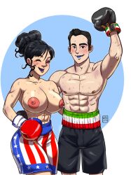 1boy 1boy1girl 1girls american_flag_shorts artist_name athletic athletic_female big_breasts black_boxing_gloves black_gloves black_shorts bottomless boxer boxing boxing_gloves boxing_shorts breasts busty female fighter fit fit_female gabocaricaturas gloves hair himeko_(oc) hips hourglass_figure huge_breasts human humanoid large_breasts legs light-skinned_female light_skin lips male male/female mouthguard nipples red_boxing_gloves red_gloves straight thick thick_legs thick_thighs thighs top_heavy topless topless_boxing topless_female upper_body voluptuous watermark wide_hips