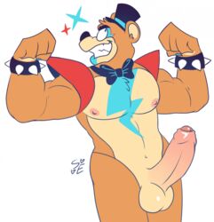 anthro balls bear edit erection five_nights_at_freddy's flexing foreskin furry glamrock_freddy_(fnaf) male male_only muscular_male penis single-eye