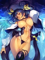 1girls abs angel_wings areolae asymmetrical_wings bangs bare_shoulders belt black_hair blue_hair breasts brunette choker commentary curvy detached_sleeves dizzy_(guilty_gear) english_commentary english_text erect_nipples eyebrows_visible_through_hair female female_only green_wings guilty_gear hair_ribbon hair_rings head_tilt highres huge_breasts innie_belly_button large_breasts long_sleeves looking_at_viewer lying navel nipples on_back optionaltypo pink_nipples puffy_long_sleeves puffy_nipples puffy_sleeves red_eyes ribbon shiny_skin signature skindentation solo stomach tail tail_ornament tail_ribbon thick_thighs thighs toned topless twintails underboob untied voluptuous water white_wings wings yellow_ribbon