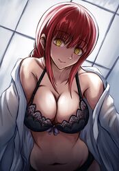 1girls big_breasts bra braided_hair breasts chainsaw_man ekida_sukino eye_contact female large_breasts looking_at_viewer makima_(chainsaw_man) panties red_hair smile solo upper_body yellow_eyes