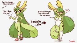 1girls anthro ass before_and_after before_and_during_pregnancy diives female female_only furry impregnation_request lajiao_(xingzuo_temple) pregnant solo text time_skip xingzuo_temple