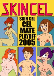 00s 2000s 2005 5girls blue_eyes blue_lipstick blunt_bangs bob_cut breasts brown_hair brown_lips crossover cyclops_girl danny_phantom daphne_blake english_text eyelashes fake_cover fake_magazine fake_magazine_cover female futurama grin hanna-barbera headband high_ponytail king_of_the_hill kiva_andru large_breasts lipstick long_hair madeline_fenton mature_female medium_breasts megas_xlr milf multiple_girls mutant nickelodeon nipples nude_female one_eye orange_hair peggy_hill ponytail purple_eyes purple_hair scooby-doo short_hair simple_background single_eye skincel small_breasts toonytease turanga_leela upper_body