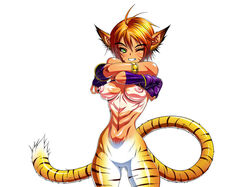 breasts breath_of_fire breath_of_fire_ii clothing cute_fang green_eyes katt rinpoo_chuan smirk tan toned