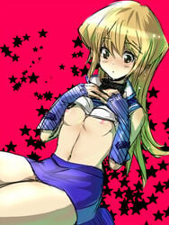 alexis_rhodes blonde_hair blush breasts female female_only human large_breasts nipples obelisk_blue_uniform solo yu-gi-oh! yu-gi-oh!_gx yuu-gi-ou_gx