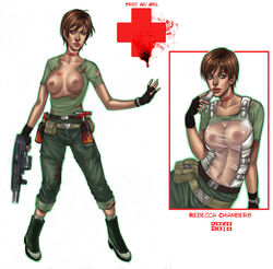 belt bottomwear capcom clothing female female_only firearm footwear human neckwear rebecca_chambers resident_evil rifle solo stregatto10 tagme topwear weapon