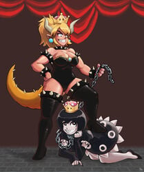 black_dress bowsette breasts buff chain_chomp chains chompette chris_barrett happy mario_(series) new_super_mario_bros._u_deluxe