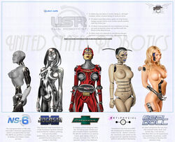 3d 5girls android avengers bald bald_female bizarro_souperman black_hair blonde_hair blue_eyes breasts female grey_skin i,_robot jocasta large_breasts lipstick long_hair looking_up marvel mechanical navel navel_piercing nipples nude piercing pussy robot short_hair smile text what