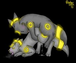 closed_eyes color cum eeveelution feral fur glowing glowing_fur grey_fur male male/ambiguous nintendo nude pokemon pokemon_(species) praetor sex side_view umbreon yellow_fur