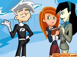 1boy 2girls comics-toons.com crossover danny_fenton danny_phantom disney erection_under_clothes female human kim_possible kimberly_ann_possible male multiple_girls nickelodeon shego straight_hair