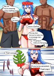 1ch 1girls 2koma alternate_costume anal bikini blue_eyes blue_hair breasts defeated double_penetration english_text fire_emblem fire_emblem:_the_binding_blade fire_emblem_heroes flower flower_crown gangbang gangrape lilina_(fire_emblem) lilina_(summer)_(fire_emblem) long_hair medium_breasts mmf_threesome multiple_boys netorare nintendo official_alternate_costume rape red_bikini red_swimsuit swimsuit text threesome vaginal_penetration