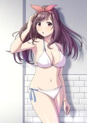 1girls alternate_costume breasts brown_hair female solo swimsuit tagme temuzu the_idolm@ster the_idolm@ster_shiny_colors tsukioka_kogane