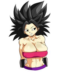 1girls abs black_eyes black_hair boob_tube bracelet bracer breast_squeeze breasts_too_big caulifla clothing dragon_ball dragon_ball_super large_breasts looking_to_the_side muscular_female nipple_bulge nipples_visible_through_clothing pseudocel smile solo sports_bra