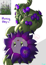 absurd_res anthro ass big_ass big_breasts big_butt breasts clothing curvy_figure digital_media_(artwork) elemental_creature female flora_fauna flower flower_creature heart hi_res leaf legwear looking_at_viewer nipples nude plant simple_background smile solo thick_thighs thigh_highs vines voluptuous wide_hips woebeeme