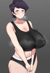 1girls big_breasts black_hair blush breasts female fisheu1 huge_breasts komi-san_wa_komyushou_desu komi_shuuko large_breasts mature mature_female mature_milf mature_tomboy milf smile solo sports_bra sportswear standing thick_thighs thighs tomboy tomboy_milf