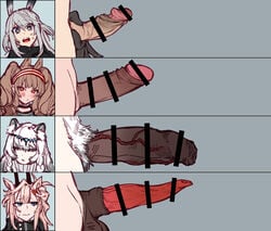 4futas :t angelina_(arknights) animal_ear_fluff animal_ears animal_penis arknights bar_censor black_gloves blue_eyes braid brown_hair censored closed_mouth comparison earthspirit_(arknights) erection extra_ears female_pubic_hair foreskin fox_ears fully_retracted_foreskin futa_only futanari gloves goat_ears goat_girl goat_horns grey_background grey_hair hair_between_eyes hair_ornament hairband hairclip highres horns intact leopard_ears long_hair looking_at_viewer mirin_chikuwa multiple_girls open_mouth penis penis_chart penis_grab penis_size_chart penis_size_difference portrait pout pramanix_(arknights) pubic_hair rabbit_ears red_eyes retracted_foreskin savage_(arknights) simple_background size_chart size_comparison small_penis sweatdrop testicles tiara twintails uncut unretracted_foreskin v-shaped_eyebrows veins veiny_penis white_hair