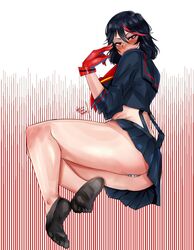 1girls ass big_butt black_socks blush eye_contact feet female gloves half-closed_eyes kill_la_kill looking_at_viewer matoi_ryuuko milileonaorochi panties ped_socks short_hair skirt socks solo thick_thighs thighs two_tone_hair