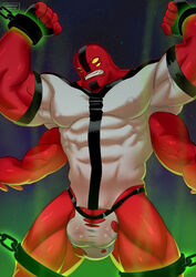 4_arms balls ben_10 bulge cerberus_arts chained diphallia diphallism fourarms gay jockstrap male male_only multi_arm multi_limb multi_penis muscles muscular penis penis_peek red_skin ripped_clothing tetramand veiny_penis