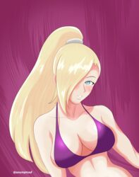 1girls assymptoad bare_shoulders big_breasts bikini bikini_top blonde_hair blue_eyes boruto:_naruto_next_generations breasts cleavage female female_only fully_clothed hair_over_one_eye ino_yamanaka long_hair looking_at_viewer mature mature_female milf naruto naruto_(series) ponytail solo solo_focus swimsuit tied_hair upper_body very_long_hair