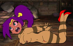 1girls after_rape arms_behind_back arms_tied asphyxiation blood bloodshot_eyes blue_eyes bondage breasts breath_play dying female_only hogtie imminent_death legs_tied naked_hogtie nipples nude pointy_ears purple_hair raped red_shoes shantae shantae_(character) smooth_skin snuff solo stalkingcreeper strangle strangling torture