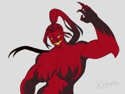 anthro big_breasts envy_(symbiobro) muscular_female ponytail red_skin symbiobro tagme teeth xlbantz