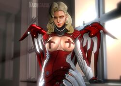 1girls 3d big_breasts breasts eidgenossin_mercy exposed_breasts female female_only kachigachi looking_at_viewer mercy overwatch pasties solo