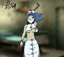 blue_hair eye_patch female littlemedecine needle red_eyes skullgirls solo tagme valentine_(skullgirls)