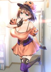 ai-chan_(tawawa) big_breasts getsuyoubi_no_tawawa halloween_costume looking_at_viewer nanase_meruchi pumpkin smile thighhighs