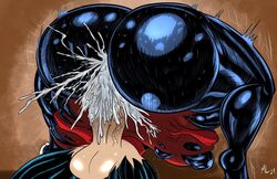 1boy 1girls alien alien_girl ass big_ass big_breasts big_penis bodily_fluids breasts cum cum_inside dick genital_fluids larger_female male/female male_penetrating marvel marvel_comics penetration penis sex small smaller_male smooth_skin spider-man spider-man_(series) symbiote