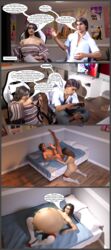 3d belly big_belly black_hair breasts comic cowrie dialogue erection fellatio female glasses latina male nipples oral_sex oral_vore penis same_size_vore sequence stomach_noises vore