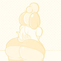 2021 animal_crossing anthro ass big_ass big_butt butt_crack isabelle_(animal_crossing) monochrome nintendo puffylover69 pussy thick_thighs thighs upskirt wide_hips yellow_background yellow_theme