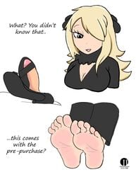 barefoot blonde_hair cynthia_(pokemon) dialogue feet foot_fetish foot_focus ii22 penis pokemon pokemon_dppt soles tagme text toes