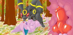 anal anal_sex animal_genitalia animal_penis balls black_balls black_body black_sheath canine_penis digital_media_(artwork) duo eeveelution embarrassed espeon feral feral_on_feral forest fully_sheathed genitals iltedaliu internal knot knotting male male/male nintendo penetration penis penis_tip pink_body pink_sheath pixel_art plant pokémon_(species) pokemon quadruped sheath tree umbreon video_games