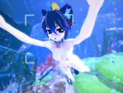 1girls 3d 3d_(artwork) areolae breasts camera_view cat_ears cat_tail collar heterochromia nekomimi nipples nude nude_female purple_eyes purple_hair purple_nipples purple_skin red_eyes skinny_dipping small_breasts totless_(vtuber) tsuki_kimura underwater virtual_youtuber vrchat vrchat_avatar vtuber