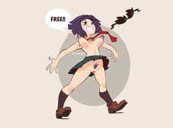 1girls bra_removed breasts clothed clothing creux dialogue erect_nipples female female_only human kyoka_jiro light-skinned_female light_skin mostly_nude my_hero_academia nipples pale_skin pubic_hair pussy solo text undressing