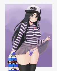 black_eyes black_hair blush breasts duke_wintermaul female female_focus female_only k-on! mio_akiyama_(k-on!) panties skateboard skirt_lift thick_thighs thighs young_savage