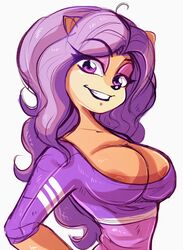 1girls alternate_color alternate_costume anthro areolae crash_(series) female fur furry isabella_bandicoot large_breasts long_hair purple_hair solo xxsuperjazzxx