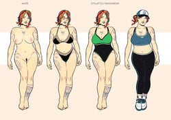 1girls alexis_(numitor) bikini character_sheet collage curvy gorgon hat landing_strip multicolored_hair nipples nude numitor orange_eyes painted_nails painted_toenails pale_skin pubic_hair pussy rainbow_hair short_hair snake_hair sneakers solo sports_bra sweatpants swimsuit tattoo variations