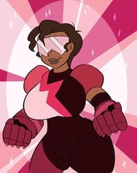 1girls amira_(glassfish) big_breasts brown_hair brown_lips colored cosplay curly_hair dark-skinned_female dark_skin female_only garnet_(steven_universe) gauntlets glasses glassfish non-nude sfw short_hair smile solo_female steven_universe thick_thighs wide_hips