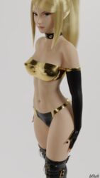 b0sch blender blonde_hair blue_eyes boots choker cycles gloves gold gold_(metal) latex latex_gloves leather leather_boots leather_gloves metroid nipples samus_aran shiny