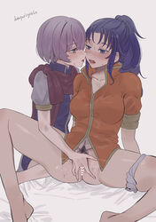 2girls after_kiss blush censored fingering fingering_partner fire_emblem fire_emblem:_new_mystery_of_the_emblem heart_censor katarina_(fire_emblem) kiss kissing kris_(female)_(fire_emblem) kris_(fire_emblem) multiple_girls nintendo panties panties_around_leg pussy_juice sakuramotikun sweat white_panties yuri