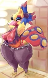 animal_crossing anthro arm_behind_head avian big_breasts bird breasts female kiseff nintendo phoebe_(animal_crossing) thick_thighs video_games wide_hips