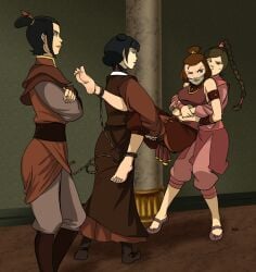 4girls avatar_the_last_airbender azula bondage bound clothing female female_only fully_clothed human lostonezero mai_(avatar) medium_breasts multiple_girls straight_hair suki tagme tied_up ty_lee